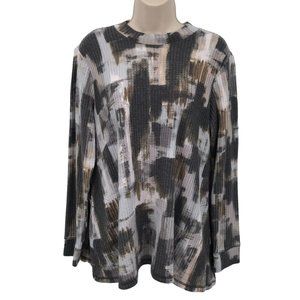 Logo Lounge Womens Brown Print Waffle Knit Mock N… - image 1